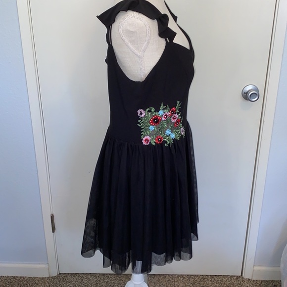 NWT BA Nites Cap Sleeve Black Floral Above Knee Mini Dress Juniors Size 15 - Picture 3 of 12